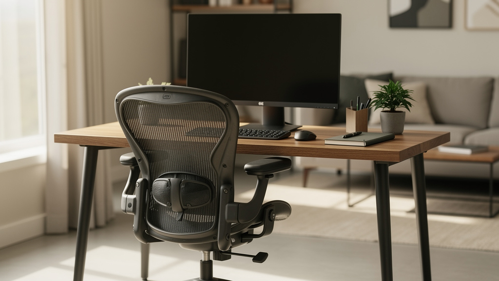 Properly ergonomic desk setup preventing neck strain