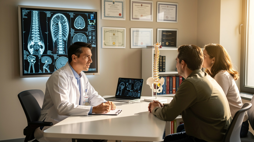 Spine surgeon consulting with patient about treatment options